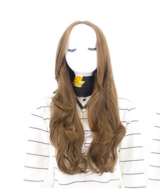 Long Curly Synthetic Wig with Centered Bangs - Chemical Fiber Hair for Ladies