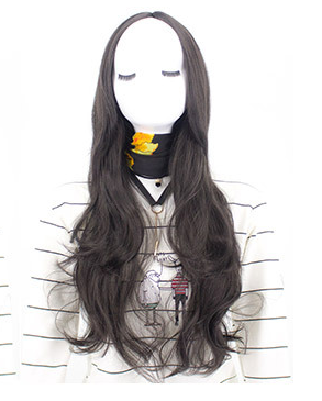Long Curly Synthetic Wig with Centered Bangs - Chemical Fiber Hair for Ladies