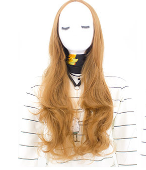 Long Curly Synthetic Wig with Centered Bangs - Chemical Fiber Hair for Ladies