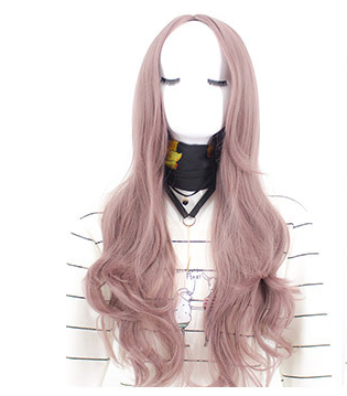 Long Curly Synthetic Wig with Centered Bangs - Chemical Fiber Hair for Ladies