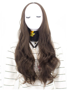 Long Curly Synthetic Wig with Centered Bangs - Chemical Fiber Hair for Ladies