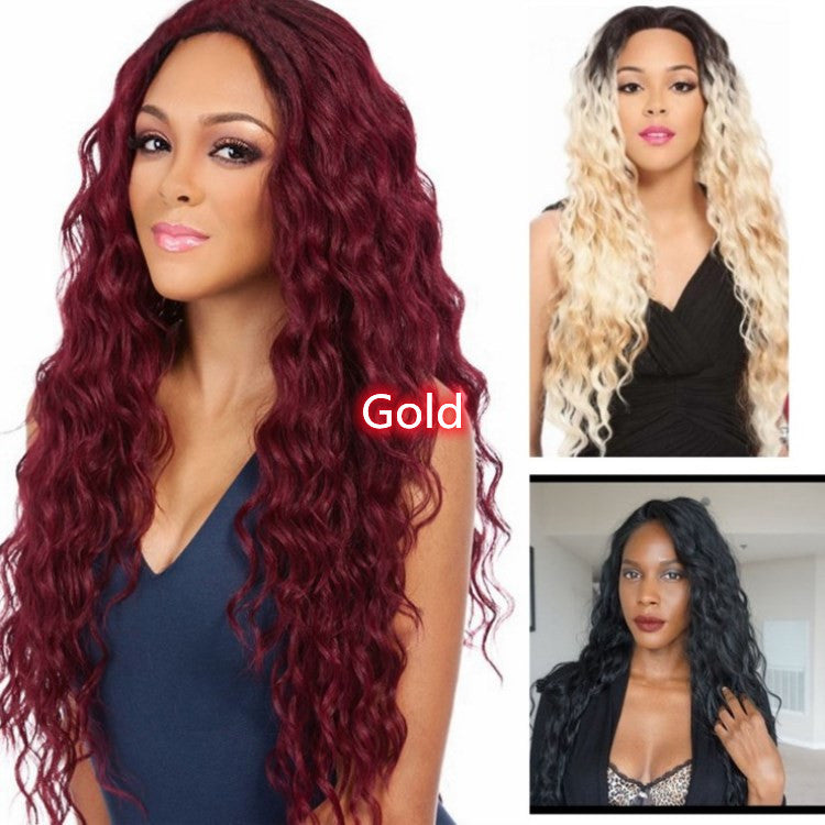 Long Curly Hair Wig with Oblique Bangs - Multiple Colors