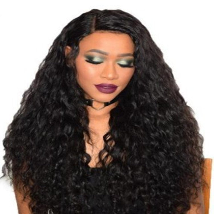 Long Curly Hair Wig with Oblique Bangs - Multiple Colors