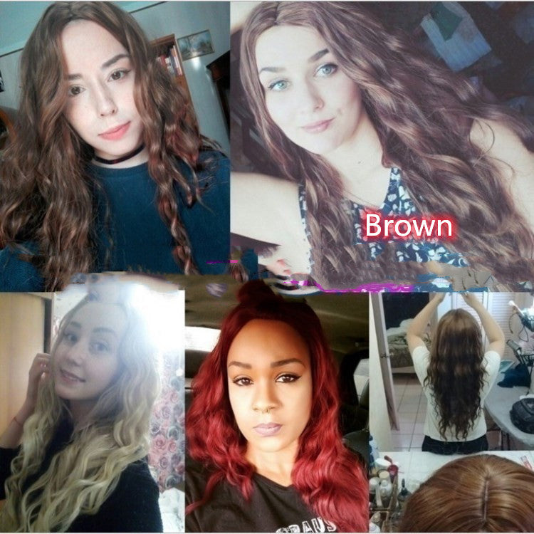 Long Curly Hair Wig with Oblique Bangs - Multiple Colors