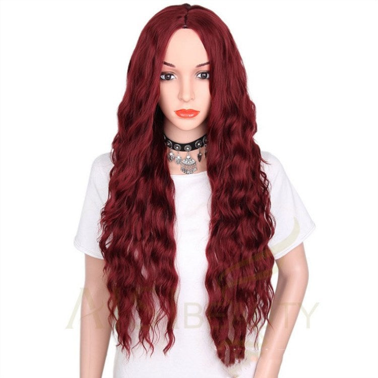 Long Curly Hair Wig with Oblique Bangs - Multiple Colors