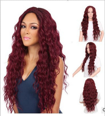 Long Curly Hair Wig with Oblique Bangs - Multiple Colors