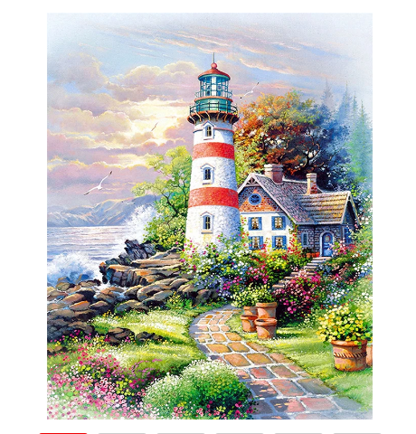 Landscape Lighthouse Wall Art Kit - Rhombus Embroidery Home Decor