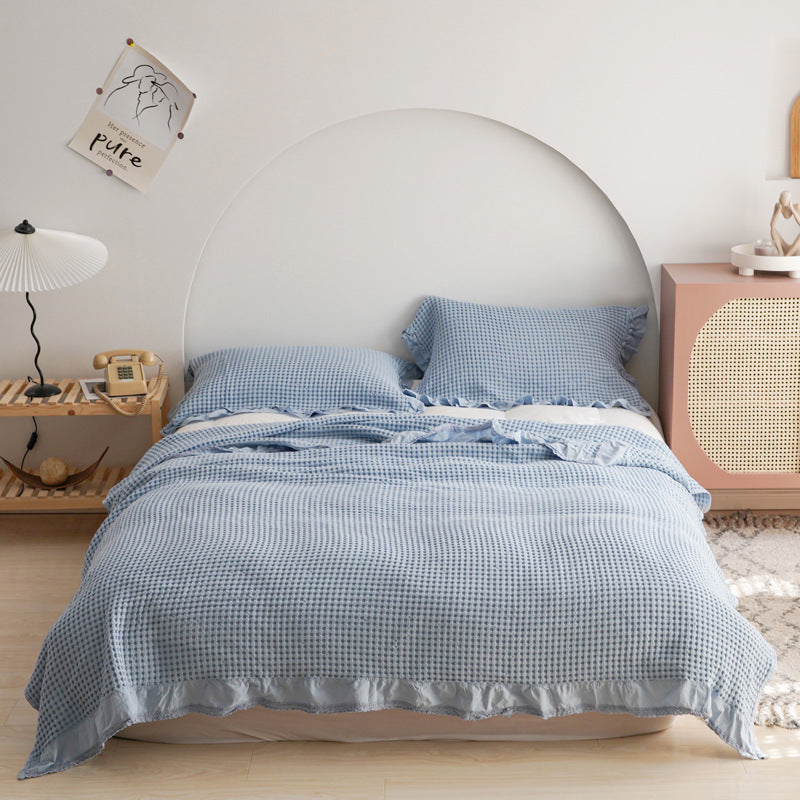Japan Waffle Plaid Cotton Blanket for Bed Sofa Summer Air Conditioning Home Decor