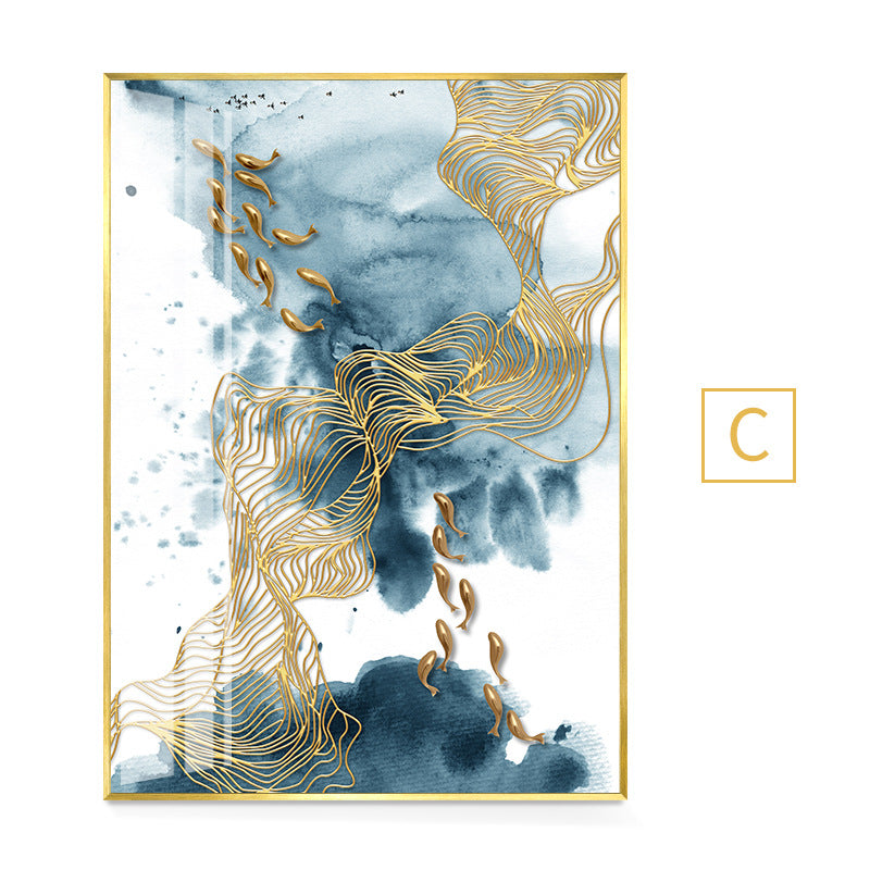 Gold Fish Canvas Wall Art Nordic Geometric Abstract Painting