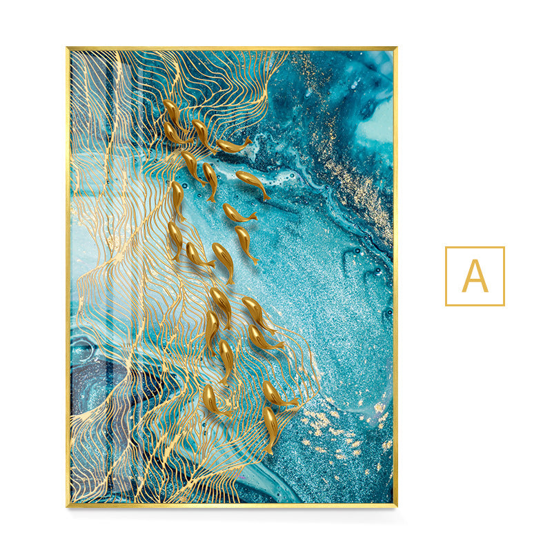 Gold Fish Canvas Wall Art Nordic Geometric Abstract Painting