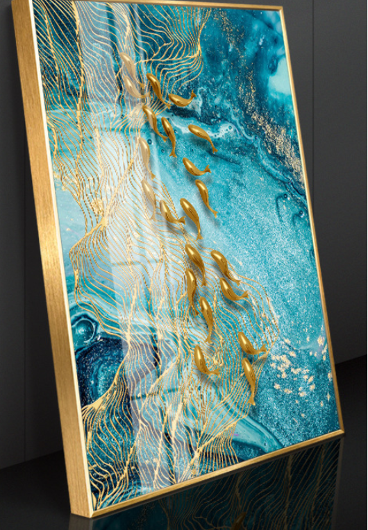 Gold Fish Canvas Wall Art Nordic Geometric Abstract Painting
