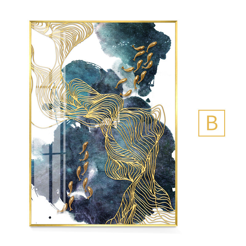 Gold Fish Canvas Wall Art Nordic Geometric Abstract Painting