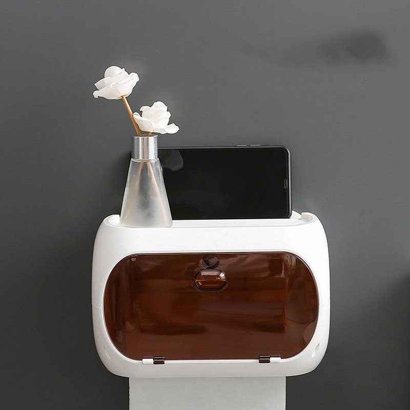 Waterproof Tissue Box Wall Mount with Suction, Modern Bathroom Storage