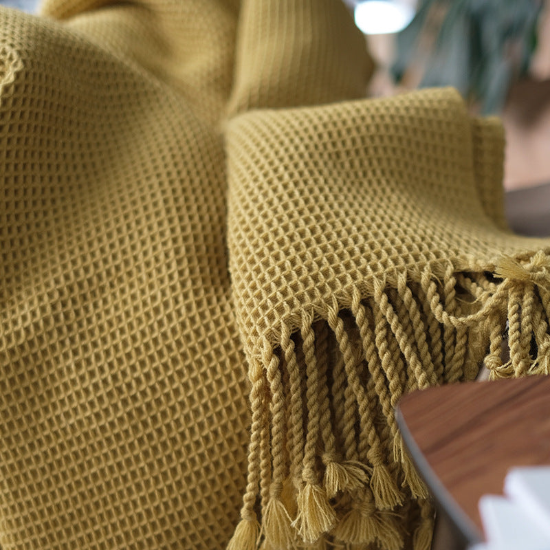 Nordic Style Solid Color Blanket for Sofa and Bed - Dark Gray & Yellow, 150x220CM