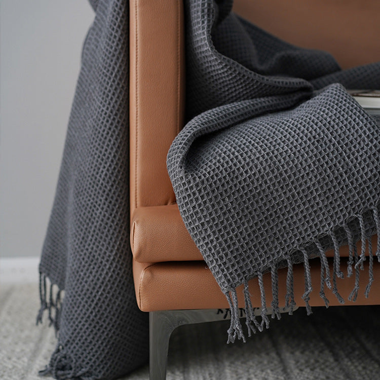 Nordic Style Solid Color Blanket for Sofa and Bed - Dark Gray & Yellow, 150x220CM