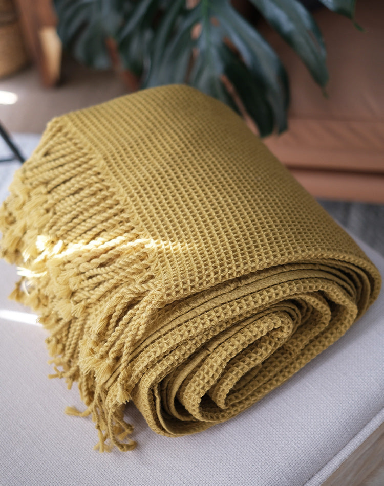 Nordic Style Solid Color Blanket for Sofa and Bed - Dark Gray & Yellow, 150x220CM