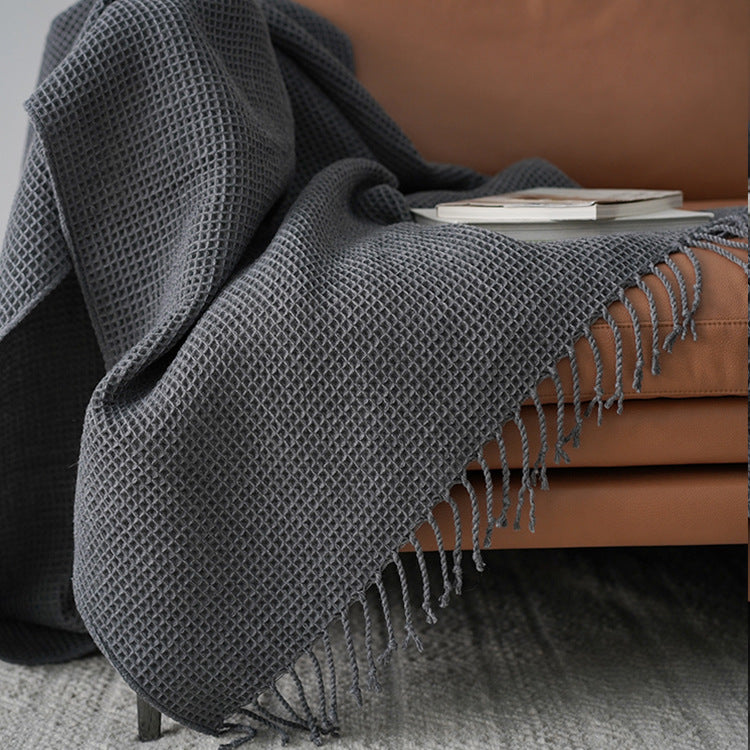 Nordic Style Solid Color Blanket for Sofa and Bed - Dark Gray & Yellow, 150x220CM