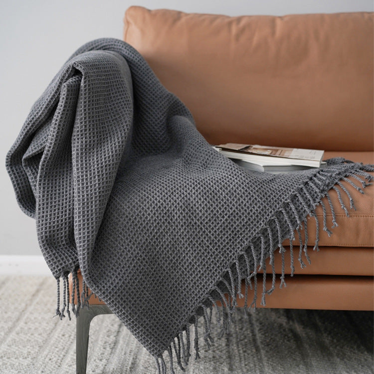 Nordic Style Solid Color Blanket for Sofa and Bed - Dark Gray & Yellow, 150x220CM