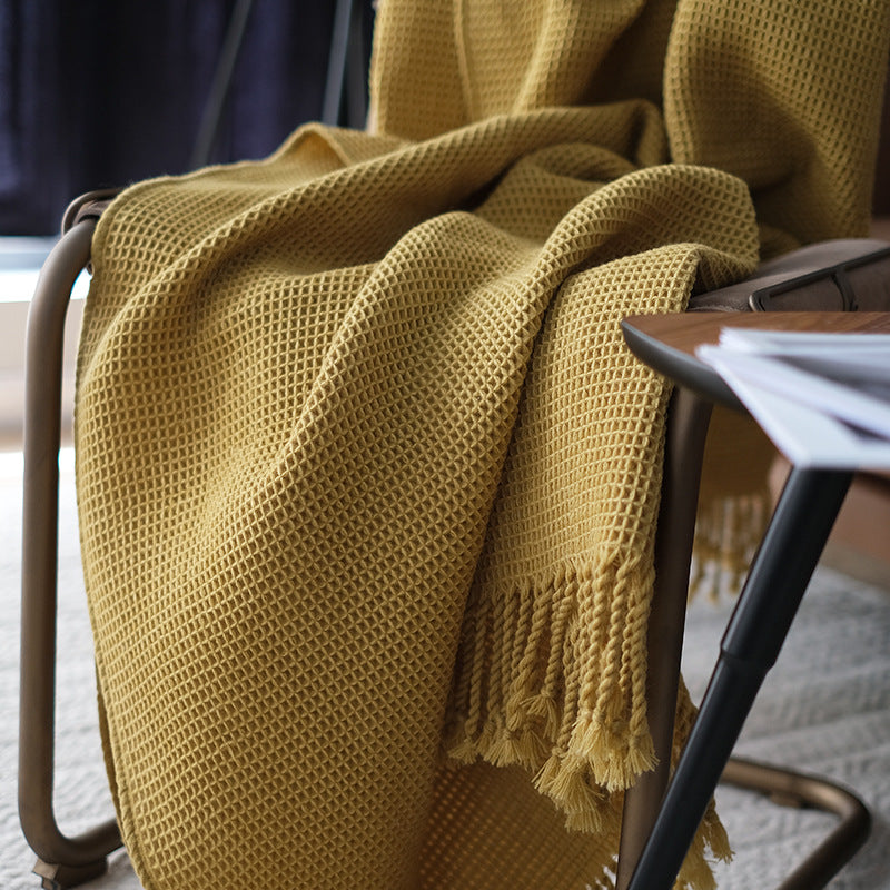 Nordic Style Solid Color Blanket for Sofa and Bed - Dark Gray & Yellow, 150x220CM