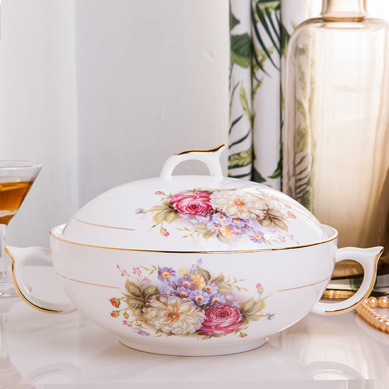 European Style Ceramic Casserole Dish with Cover - 3L Soup Pot for Kitchen