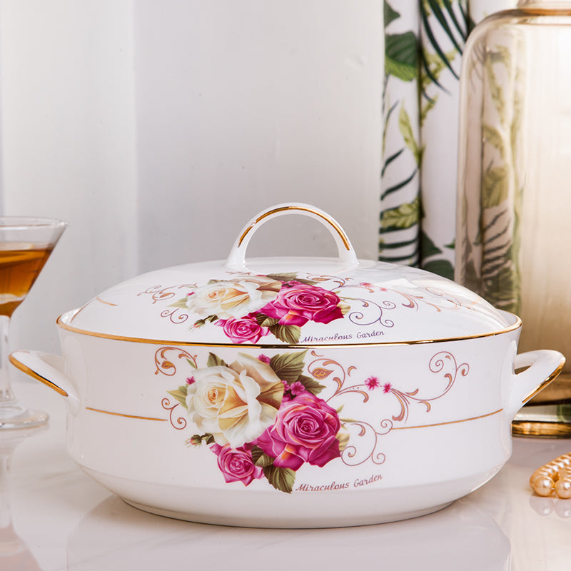 European Style Ceramic Casserole Dish with Cover - 3L Soup Pot for Kitchen