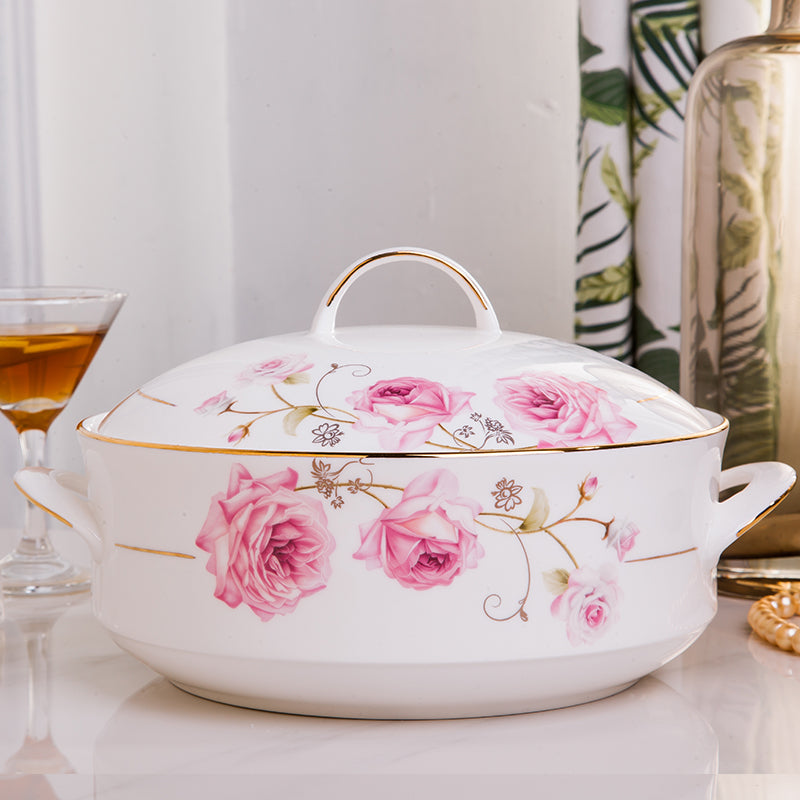 European Style Ceramic Casserole Dish with Cover - 3L Soup Pot for Kitchen