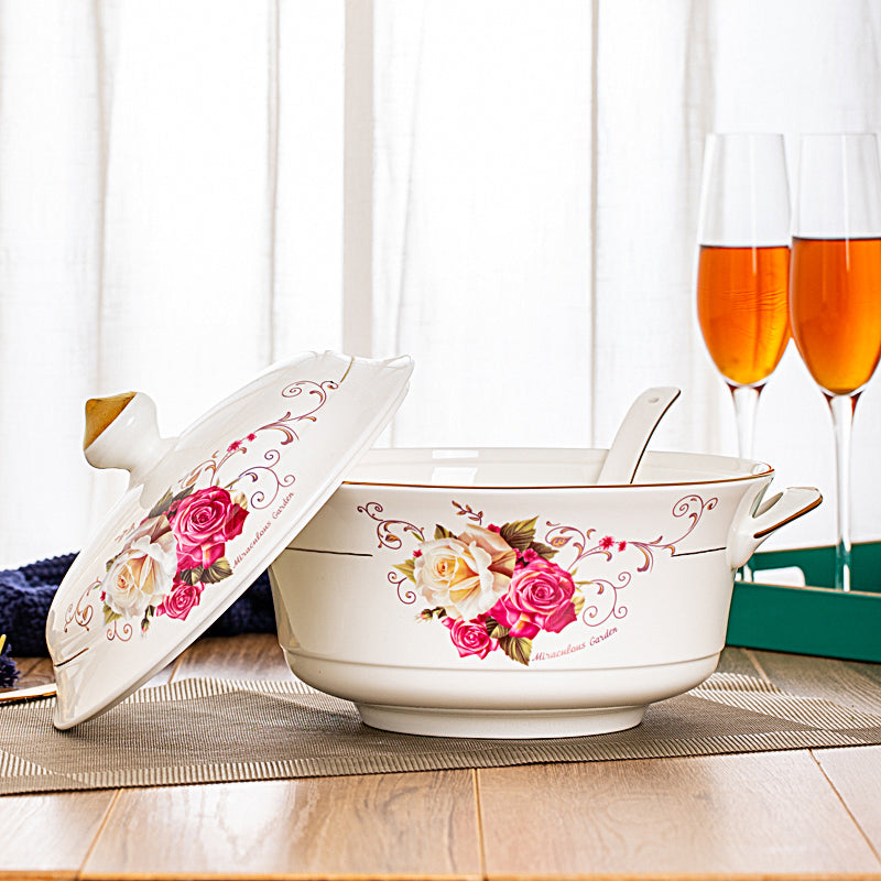 European Style Ceramic Casserole Dish with Cover - 3L Soup Pot for Kitchen