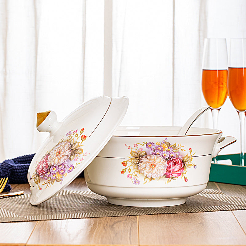 European Style Ceramic Casserole Dish with Cover - 3L Soup Pot for Kitchen