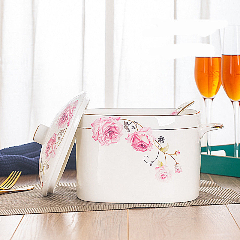 European Style Ceramic Casserole Dish with Cover - 3L Soup Pot for Kitchen