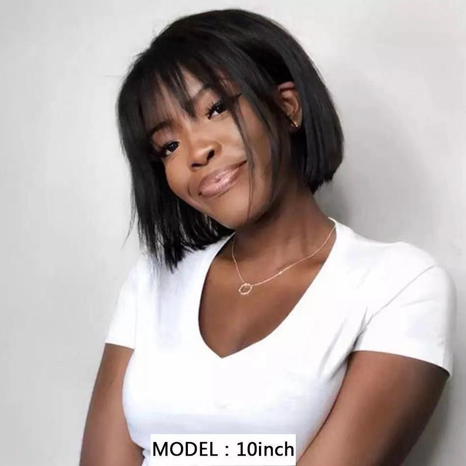 Short Bob Wig with Bangs - Natural Black