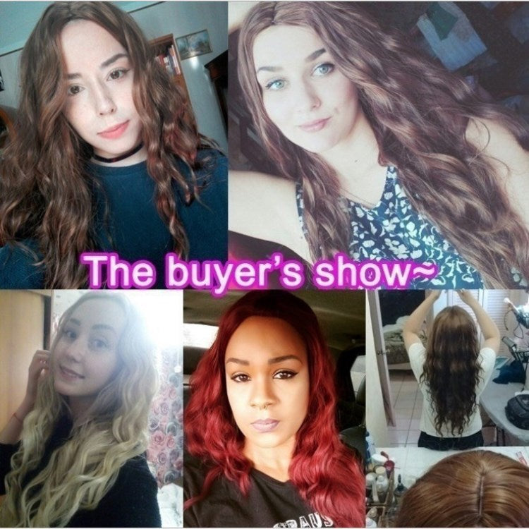 Multicolor Curly Synthetic Wig for Women - Black Burgundy & Light Brown