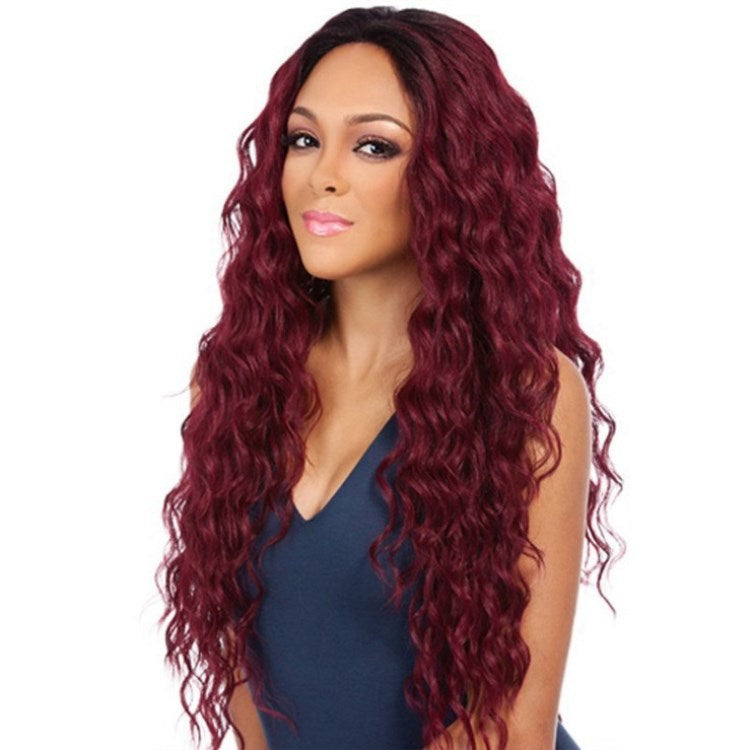 Multicolor Curly Synthetic Wig for Women - Black Burgundy & Light Brown