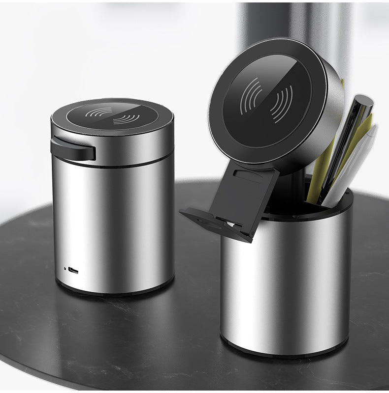 Wireless Charging Pen Holder - Aluminum Alloy Desk Organizer with USB Option