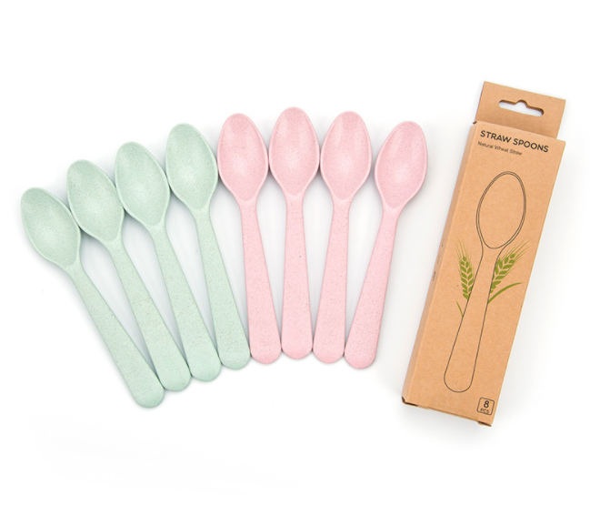 Wheat Straw Eco-Friendly Cutlery Set with Cups, Saucers, Forks & Spoons