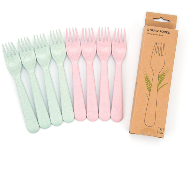 Wheat Straw Eco-Friendly Cutlery Set with Cups, Saucers, Forks & Spoons