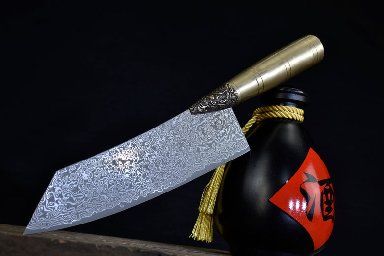 Damascus VG-10 Steel Kitchen Knife with Black Handle - 21cm Blade