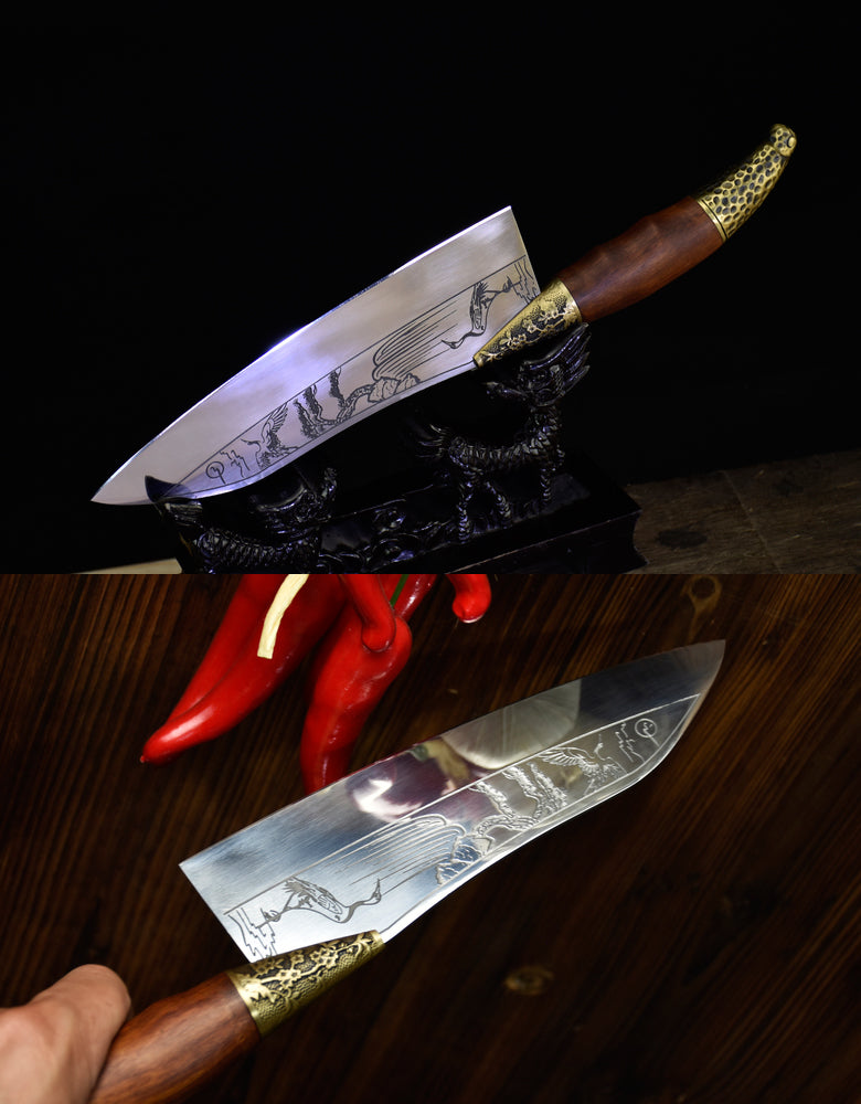 Kitchen Chef Knife 32cm Full Tang Stainless Steel Handle Wood Blade