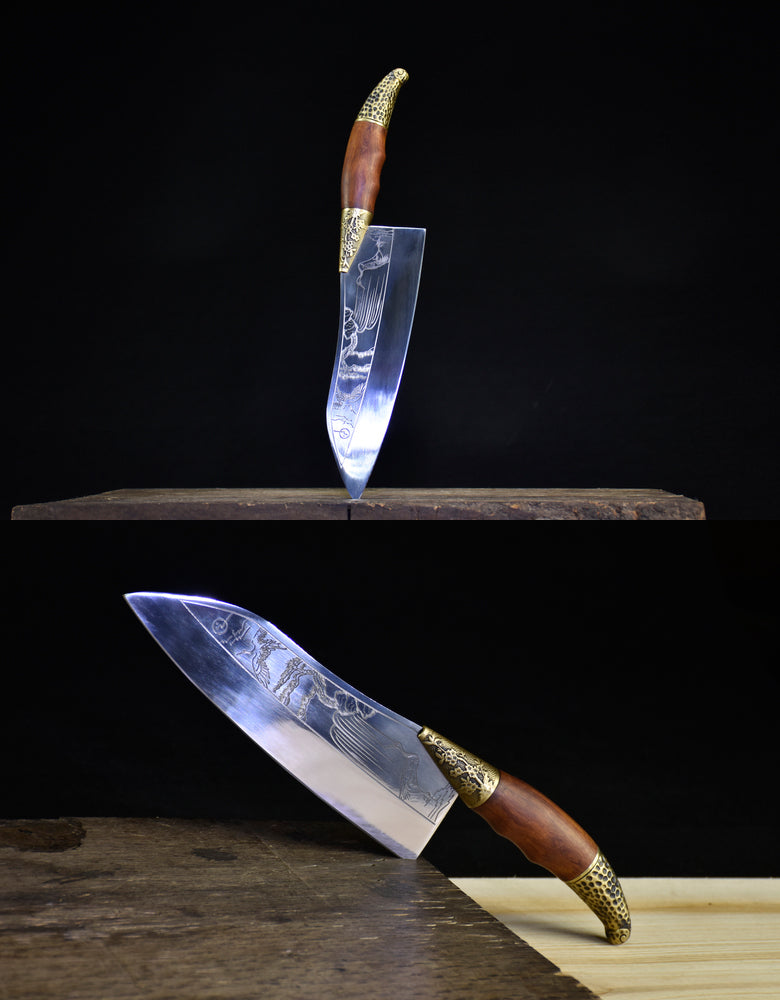 Kitchen Chef Knife 32cm Full Tang Stainless Steel Handle Wood Blade