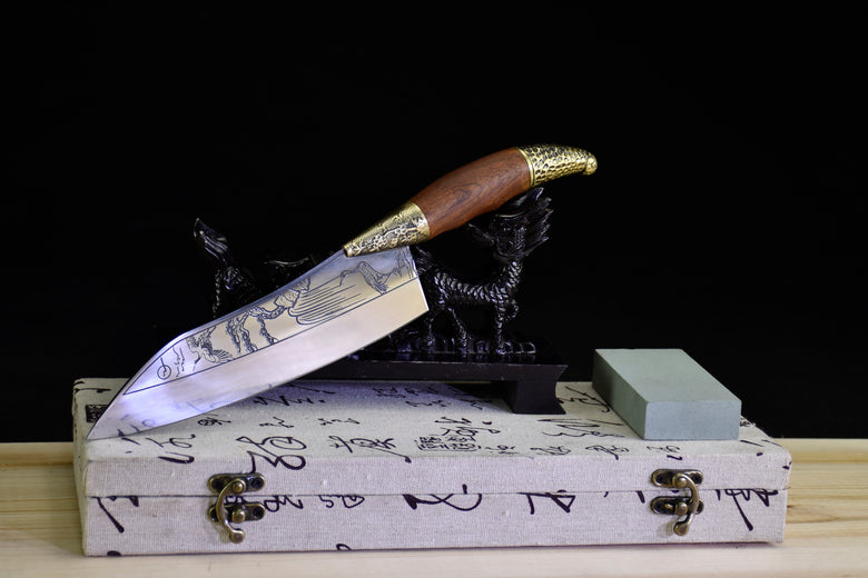 Kitchen Chef Knife 32cm Full Tang Stainless Steel Handle Wood Blade