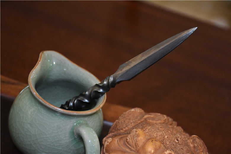 Longquan Tea Knife 170mm Stainless Steel Kitchen Utensil with Leather Case