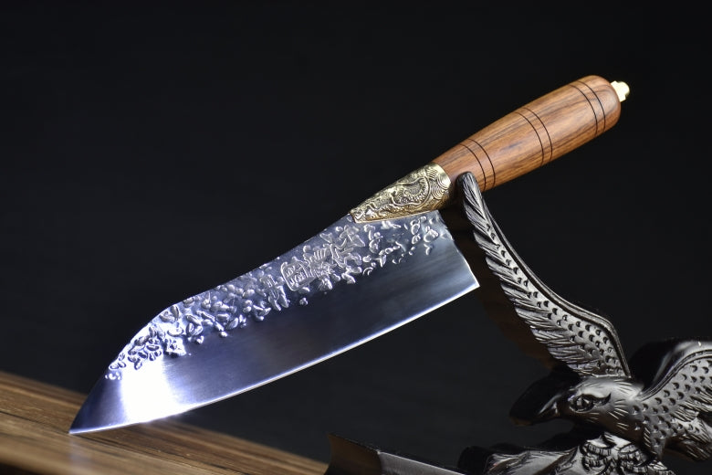 Small Kitchen Chef Knife with Rosewood Handle - 7Cr17MOV Steel, 32.5cm