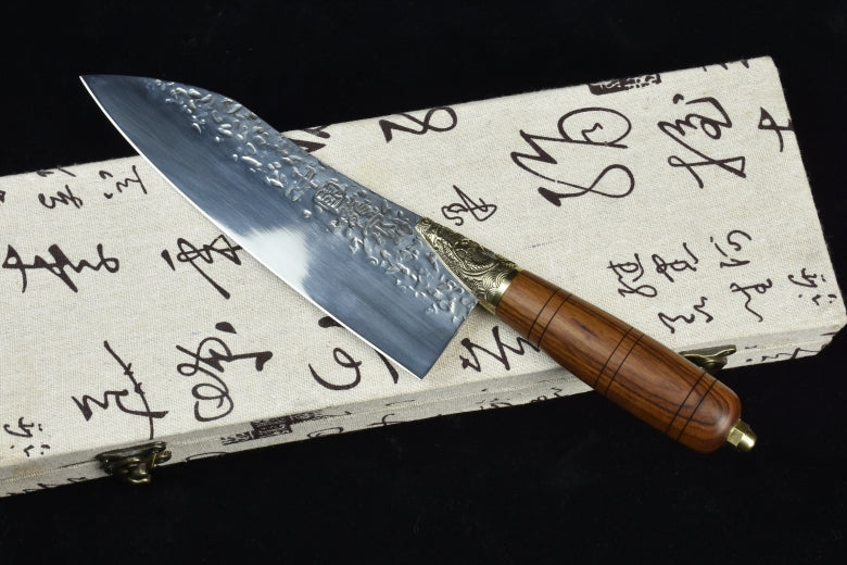 Small Kitchen Chef Knife with Rosewood Handle - 7Cr17MOV Steel, 32.5cm