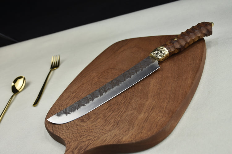 Round Fish Knife with Rosewood Handle - Kitchen Seafood Cutter, 38cm Length