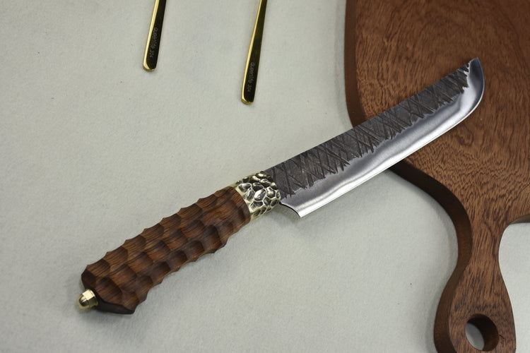Round Fish Knife with Rosewood Handle - Kitchen Seafood Cutter, 38cm Length