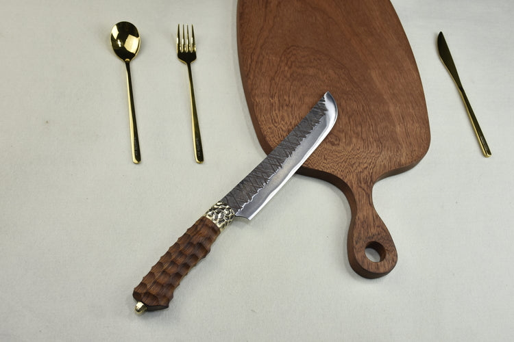 Round Fish Knife with Rosewood Handle - Kitchen Seafood Cutter, 38cm Length