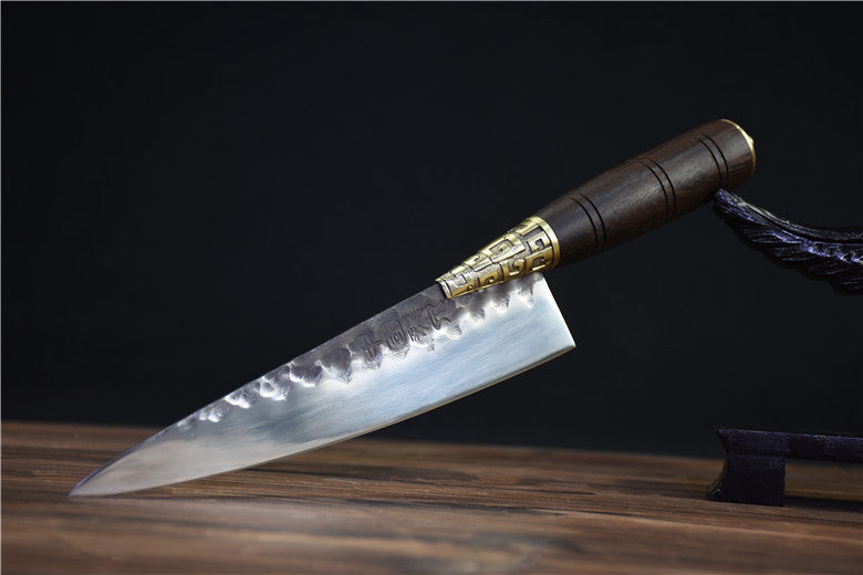 Small Kitchen Knife with Rosewood Handle - 20cm Blade, Sharp Food Prep Tool