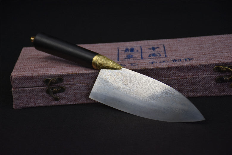 Small Kitchen Knife with Longquan Pattern Steel and Ebony Handle - Black