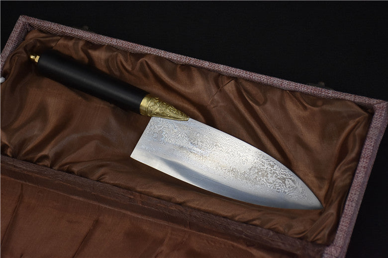 Small Kitchen Knife with Longquan Pattern Steel and Ebony Handle - Black