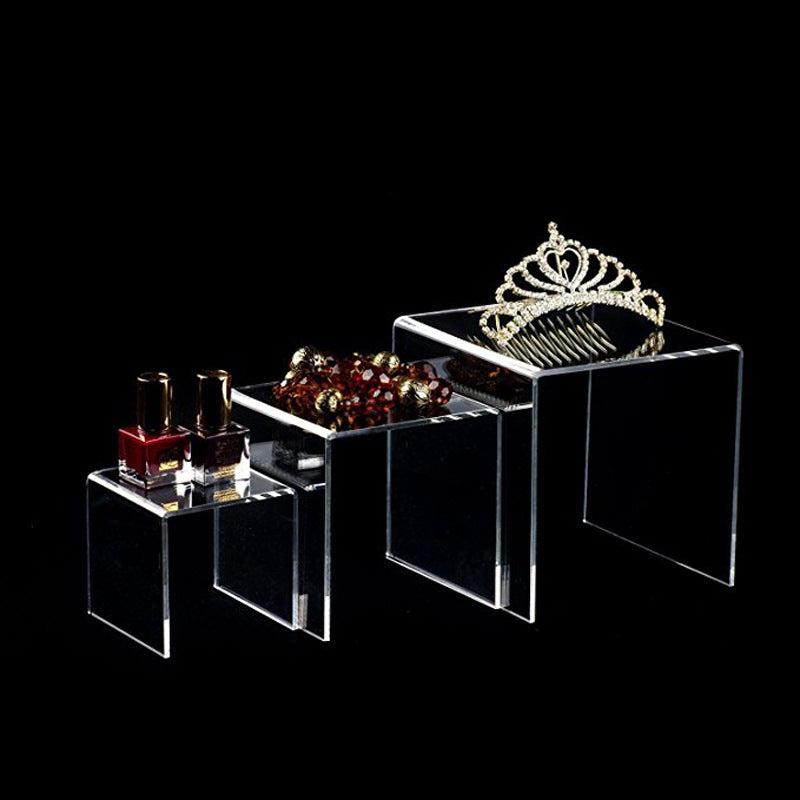 6-Piece Transparent Acrylic Jewelry Display Stand Set - Square Tiered Showcases