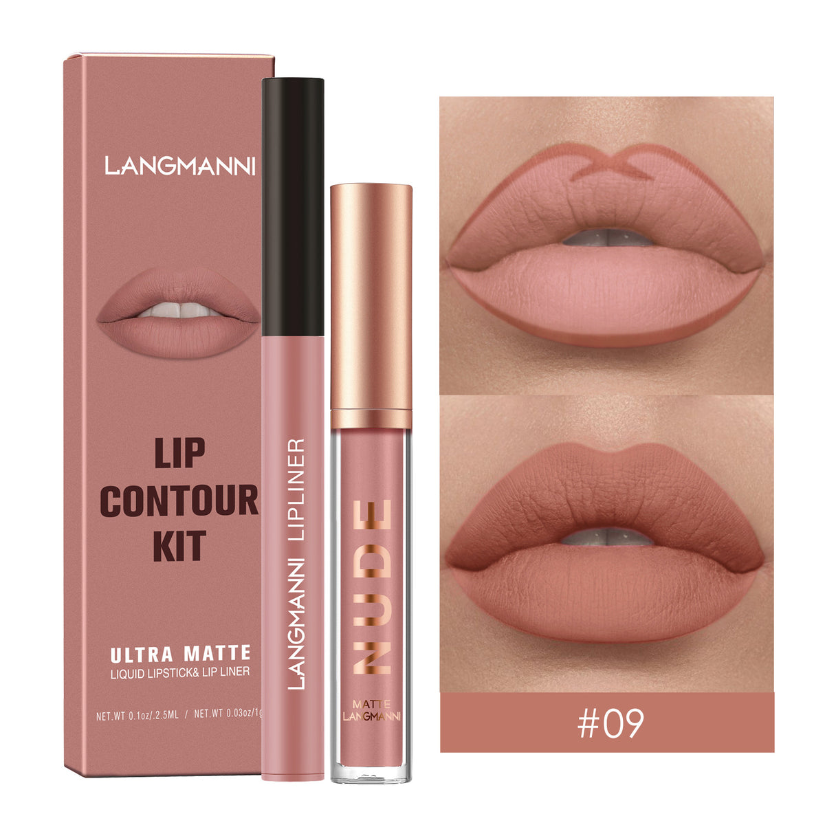 Lip Liner and Matte Lip Gloss Set - No Stain, Multiple Colors